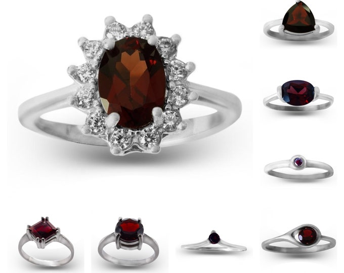 Silver Czech garnet Pyrope ring January birthstone Bohemian garnet Phalanx Ring certificated any size in stock tiny, square oval laconic