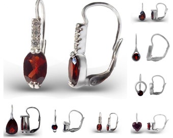 Sterling Silver Garnet Drop Earrings: Czech Pyrope & Zircons