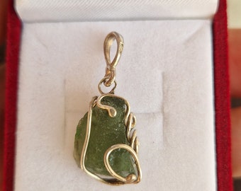 Silver Moldavite authentic Pendant/ genuine natural Moldavite tektite/ big Piece Raw Moldavite, certificated Czech handmade jewelry
