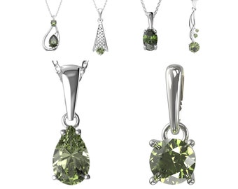 Silver Faceted Moldavite pendant Vltavin Oval Heart Drop Square Round Necklace Tektite Meteorite Czech green gem certificate authenticity