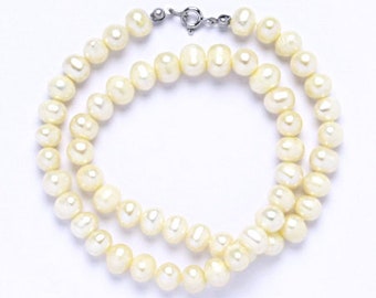 White pearl classic necklace with silver clasps Swarovski gem Length 39 cm For women from Czech masters  gift for her
