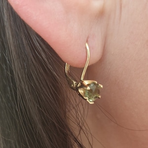 Gold Moldavite Earrings: Czech Meteorite Vltavin, French Lock