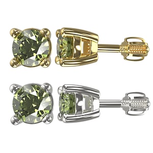 Silver stud earrings screws with Czech moldavite 925 Sterling Silver 22 K, 585 White Gold 14 K, 585 Yellow Gold 14 K Gold plated silver 22K