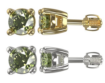 Silver stud earrings screws with Czech moldavite 925 Sterling Silver 22 K, 585 White Gold 14 K, 585 Yellow Gold 14 K Gold plated silver 22K
