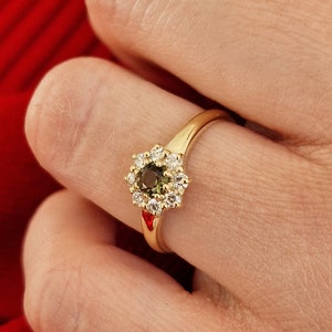 Gold moldavite ring with faceted real Czech mineral meteorite moldavite vltavin engagement ring certificate any size 6 7 8 9 custom in stock