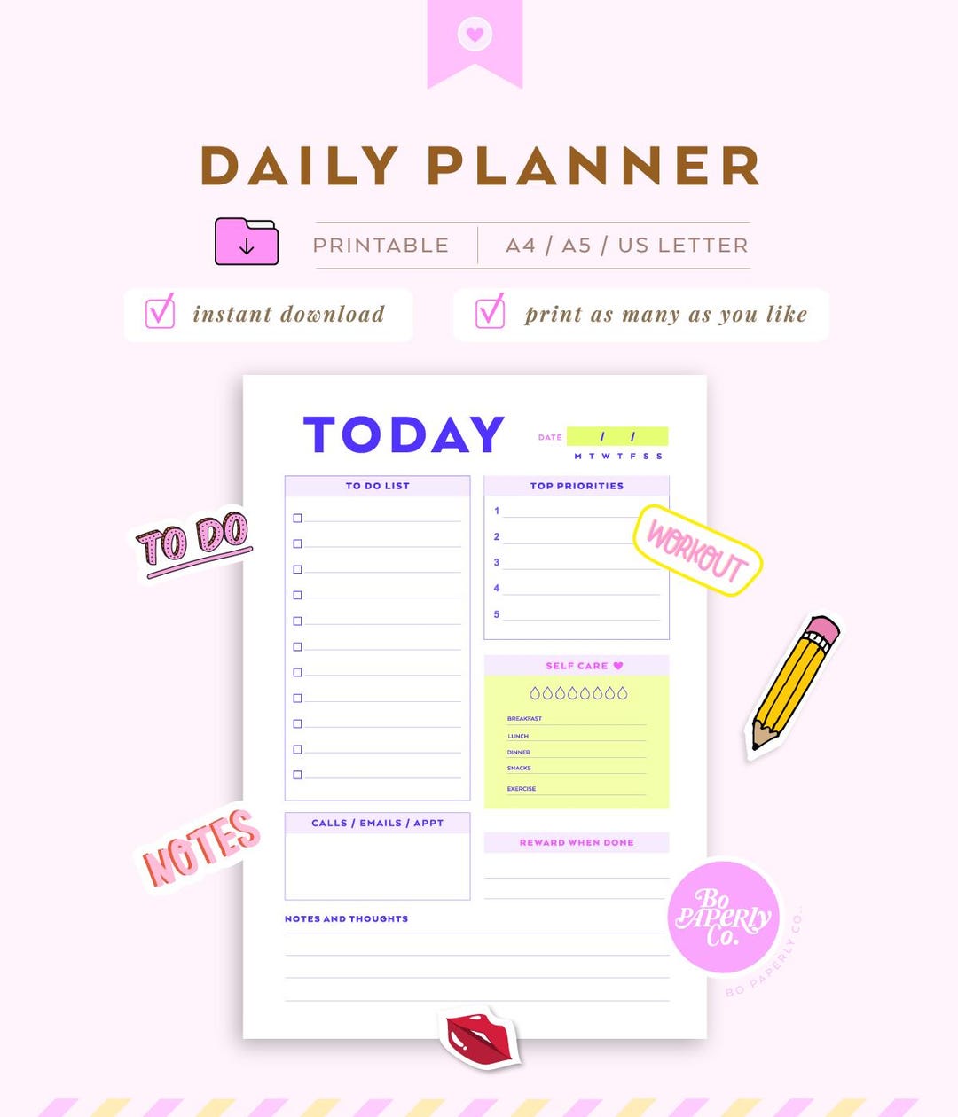 Daily Planner Printable | to Do List | Task Sheet | PDF Template ...