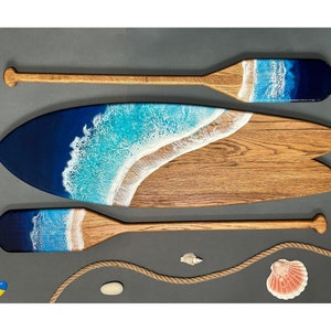33 "Eichen Ozeanwellen Kunstharz Kunst Surfbrett mit Rudern Küstenwand Kunst Stranddekor Neues Zuhause Einweihungsparty Surfer Geschenk