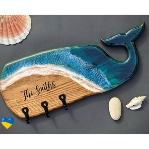 Beach key holder for wall Ocean resin key hanger wall art decor Personalized gift Whale art Housewarming closing New Home gift