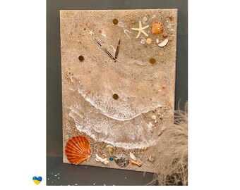 Large ocean wall clock Unique gift Shell art Resin ocean clock Gift for the home decor