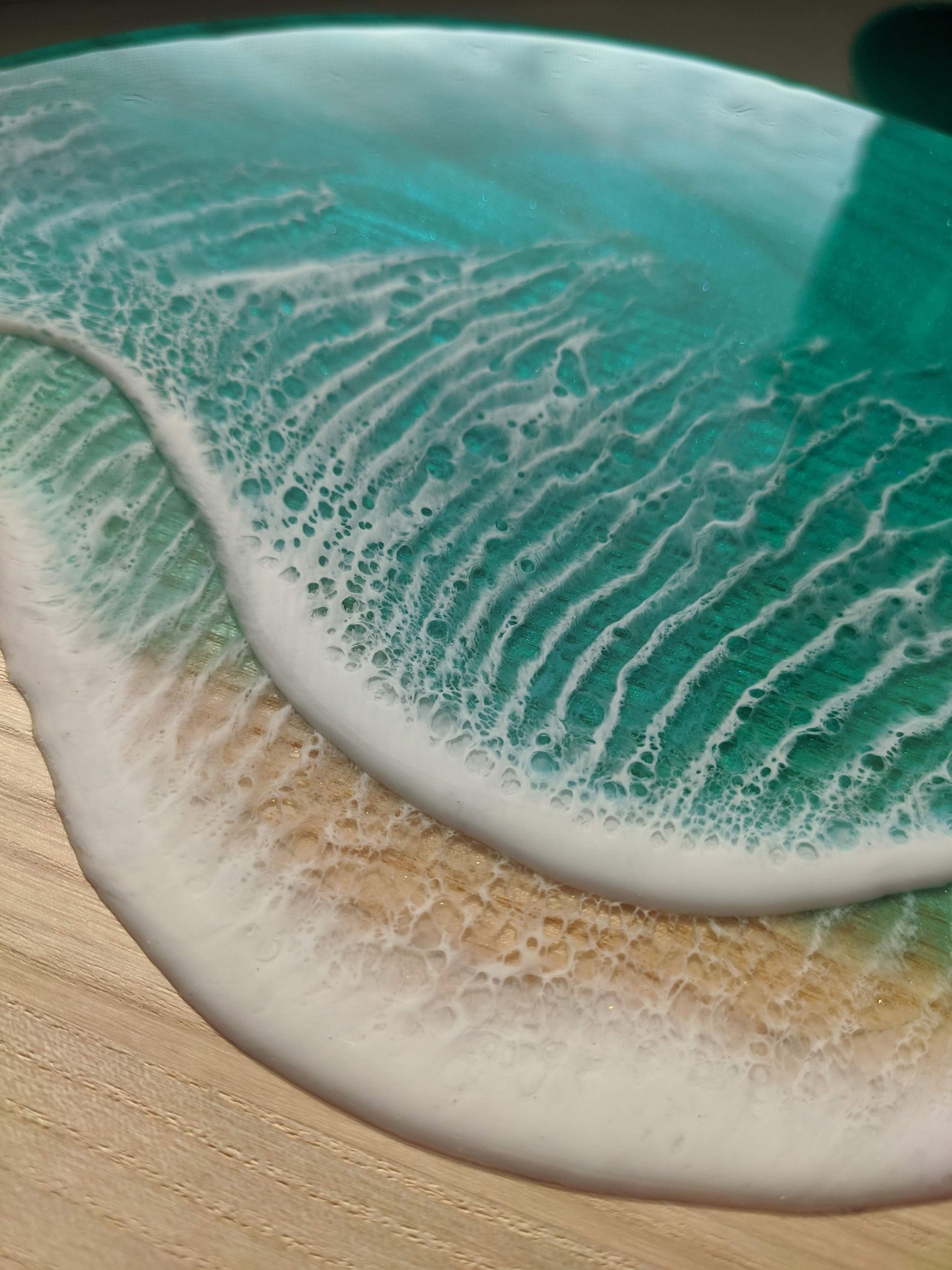 12 Wooden Ocean Resin Art Round Charcuterie Board Etsy