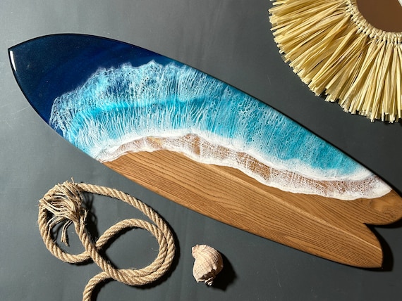 Handcrafted 33" Surfboard Wall Art with Engraved Design, Ideal Surfer Anniversary Gift for Him, Perfect Beach House Decor