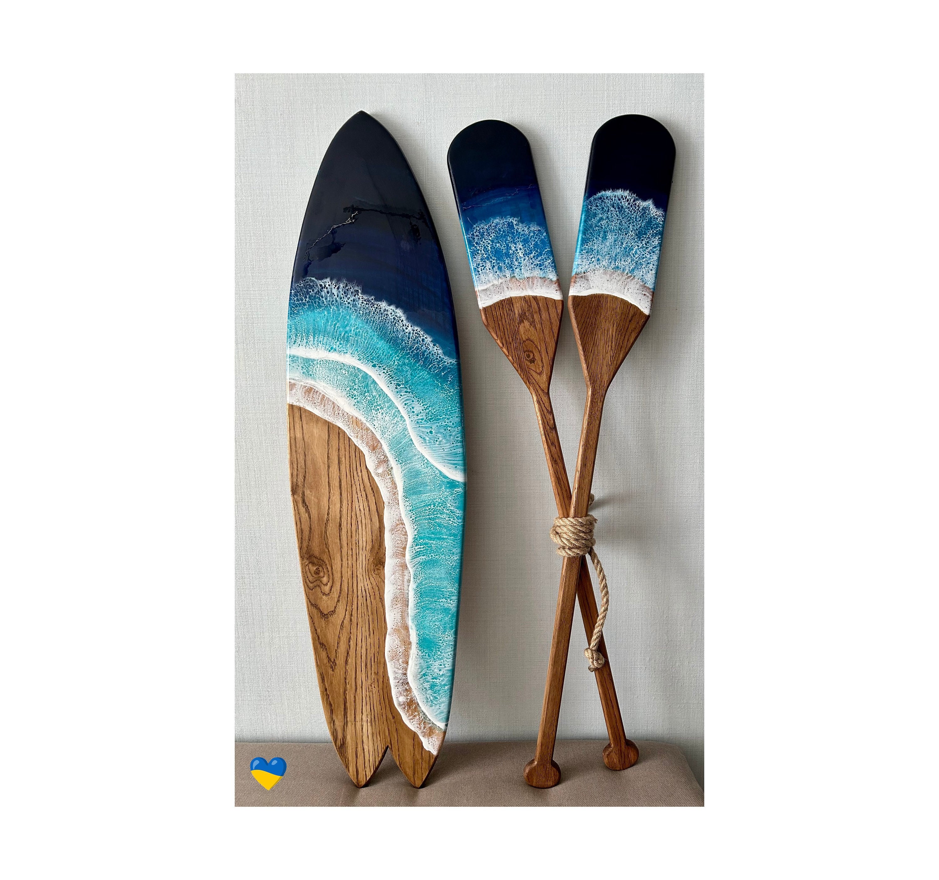 33-43-50-57" Surfboard with oars wall art Resin art bar decor Wooden wall hanging board Surfer gift Beach house decor New home birthday gift