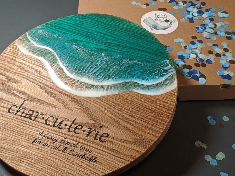 12 Wooden Ocean Resin Art Round Charcuterie Board Etsy