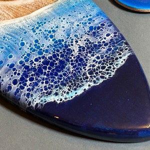 Personalized gift Ocean waves resin art surfboard Cutting cheese board coasters set Recipe engraved surfer bar kitchen decor Family gift image 2