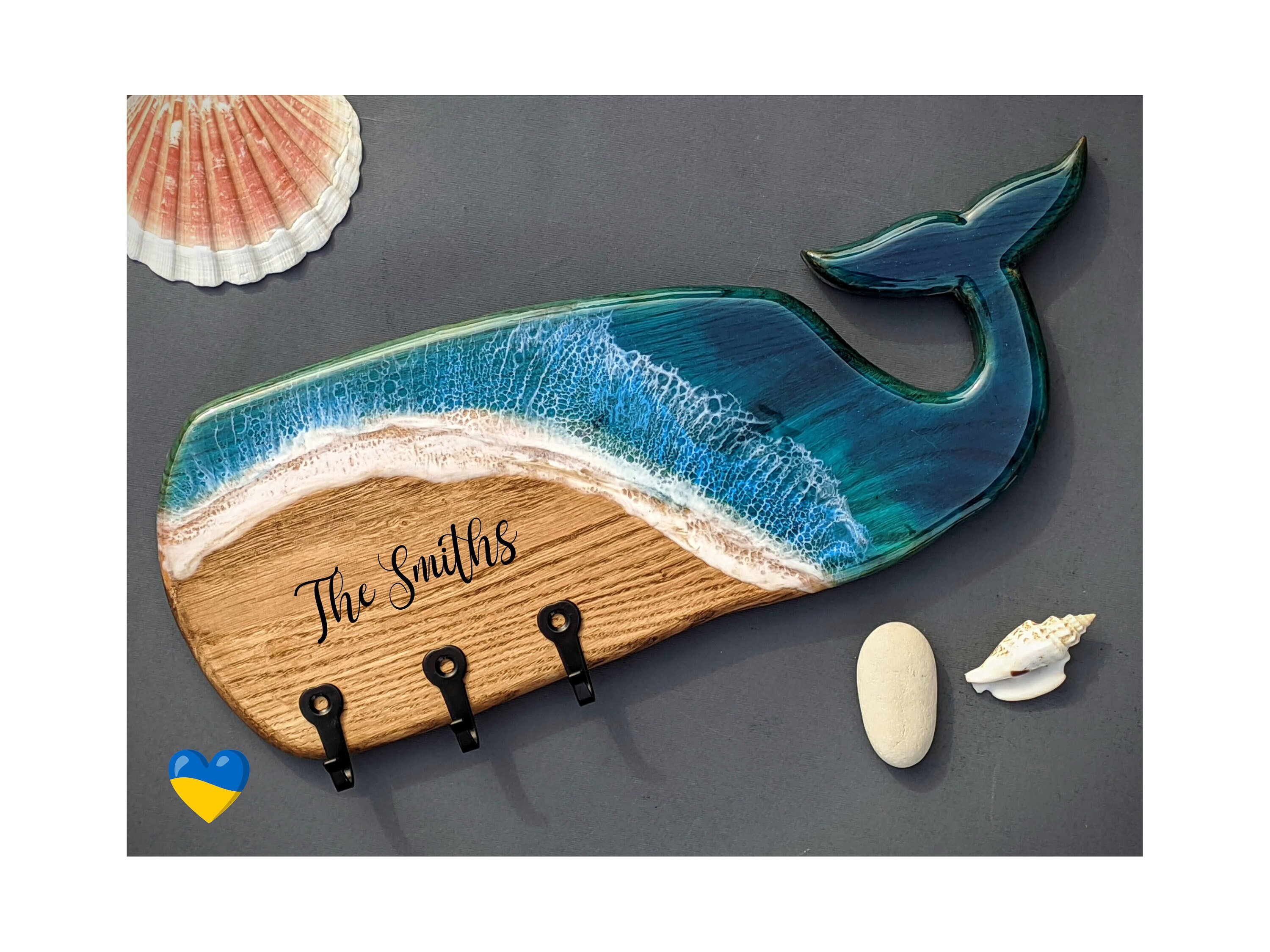 Beach key holder for wall Ocean resin key hanger wall art decor Personalized gift Whale art Housewarming closing New Home gift