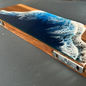 Wood live edge floating shelves with ocean waves Coastal beachy room decor Handmade beach themed shelving for kitchen bathroom living room