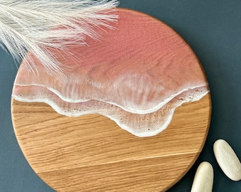 12&quot; Wooden Ocean Resin Art Round Charcuterie Board Personalized, Ocean cheese board,  Family, Wedding gift, New home decor