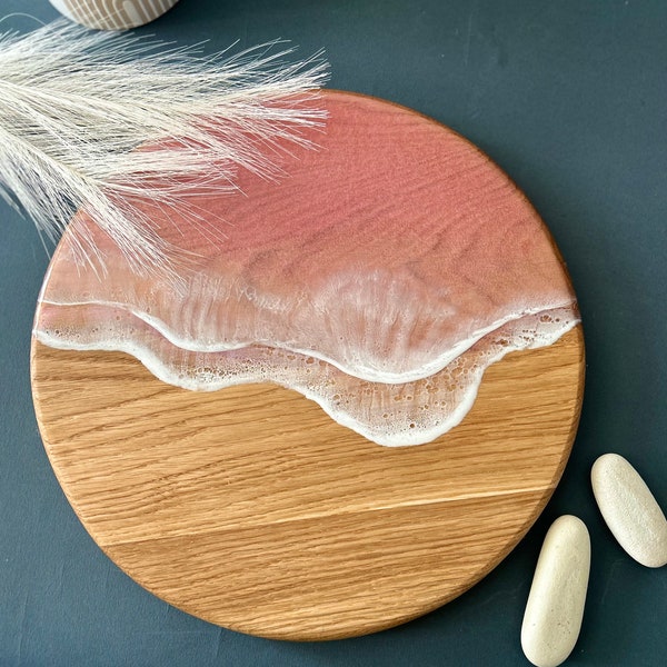 12" Wooden Ocean Resin Art Round Charcuterie Board Personalized, Ocean cheese board,  Family, Wedding gift, New home decor