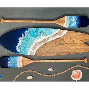 33-43" Surfboard Oars wall art Resin art bar decor Wooden wall hanging board Surfer gift Beach house decor New home birthday gift
