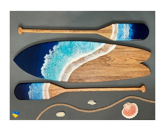 33-43&quot; Surfboard Oars wall art Resin art bar decor Wooden wall hanging board Surfer gift Beach house decor New home birthday gift