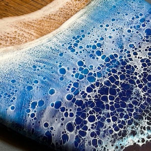 Personalized gift Ocean waves resin art surfboard Cutting cheese board coasters set Recipe engraved surfer bar kitchen decor Family gift image 3