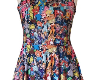 80’s kids tv cartoon inspired print skater dress- Sizes S- 5XL plus size