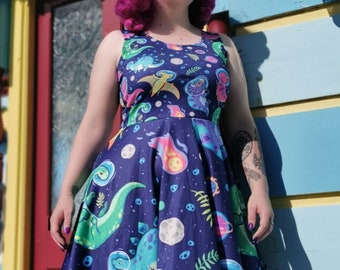 Space dinosaur dress- kawaii cute kitsch retro rockabilly alternative fashion