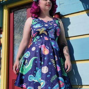 Space dinosaur dress- kawaii cute kitsch retro rockabilly alternative fashion