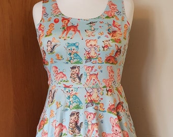 Kitsch animals print skater dress- Sizes S- 5XL plus size dress with pockets