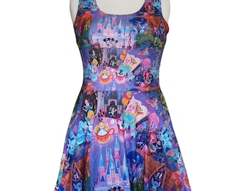 Magic Kingdom Disney parks inspired print skater dress- Sizes S- 5XL plus size