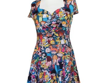 90’s kids tv cartoon inspired print skater dress- Sizes S- 5XL plus size