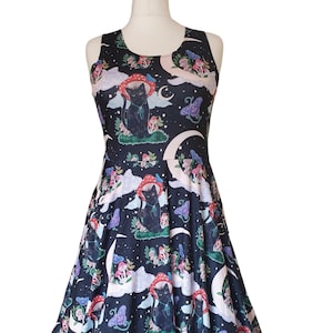 Cottage core cat mushroom print skater dress- Sizes S- 5XL plus size