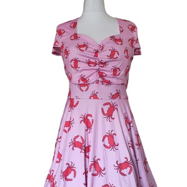 Crab seaside sweet heart capped sleeve dress- kawaii kitsch retro vintage cute rockabilly alternative fashion