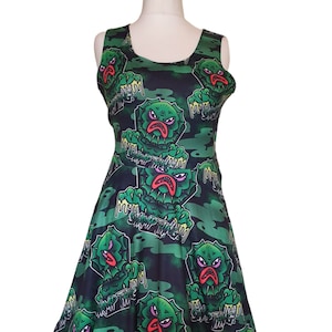 Swamp monster B movie print skater dress- Sizes S- 5XL plus size