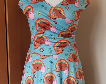 Rainbow Zippy George Bungle cap sleeved wrap dress S- 3XL plus size- kawaii kitsch retro vintage cute rockabilly alternative fashion