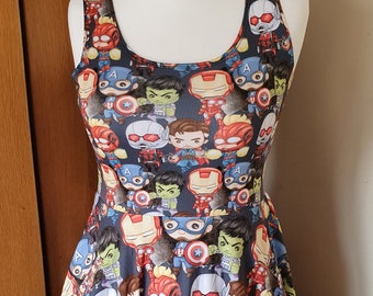 Superhero Avengers inspired skater print dress S- 5XL kawaii kitsch retro rockabilly cute alternative fashion