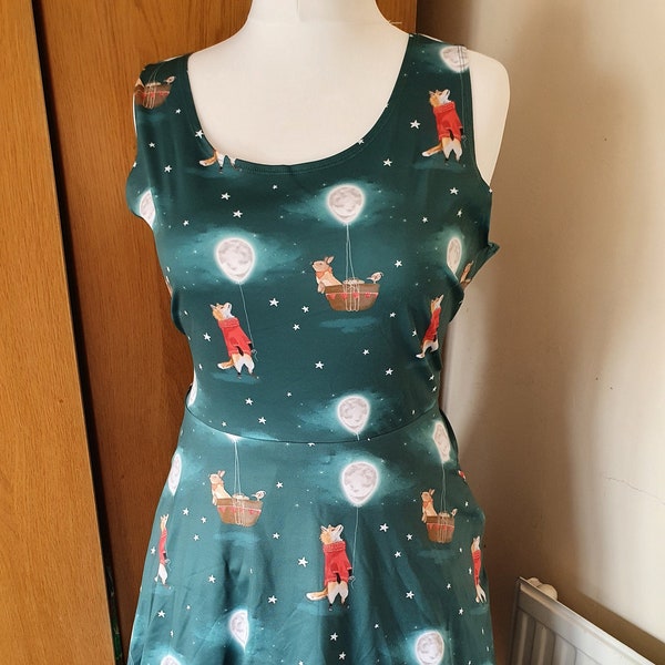 Fox moon and hare skater print dress with pockets S- 5XL plus size