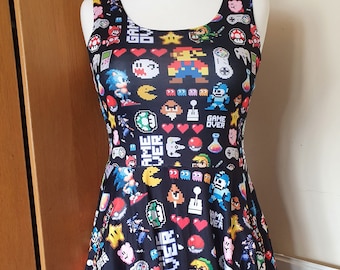 Game over print skater dress- Sizes S- 5XL plus size