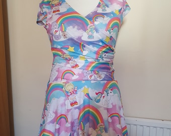 Rainbow friends inspired cap sleeved wrap dress- S- 3XL plus size