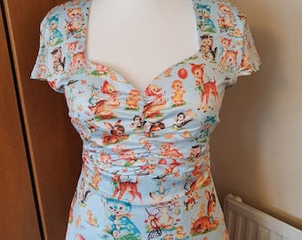 Kitsch animals sweet heart capped sleeve dress- S- 3XL plus size