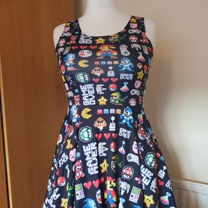 Ready to ship M Game over retro videogame print skater dress Size UK12