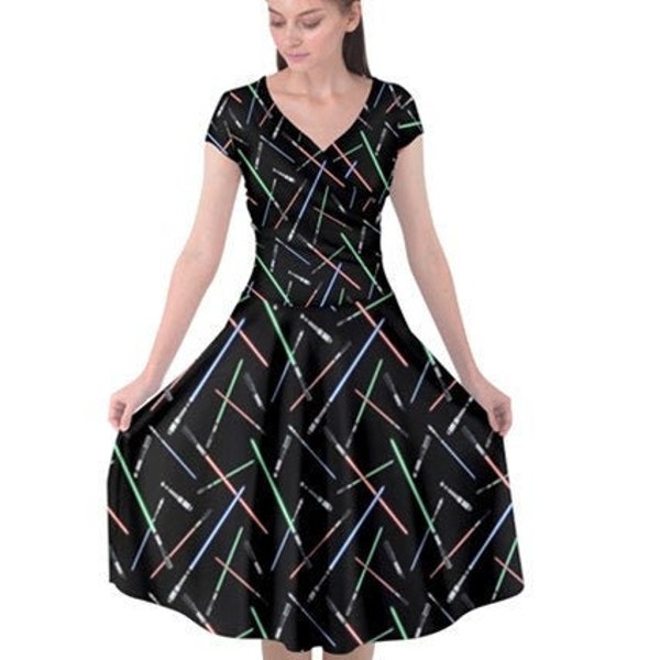 Lightsaber space cap sleeved wrap dress S- 3XL plus size- kawaii kitsch retro vintage cute rockabilly alternative fashion