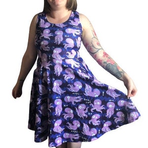 Octopus skater print dress S- 5XL plus size- kawaii kitsch retro rockabilly cute plus size alternative fashion
