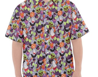 Camisa de manga curta com botões de abóbora para lanches assustadores de Halloween