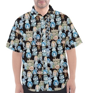 Haunted mansion characters inspired short sleeved button down shirt