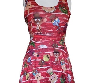 Muppets Christmas Carol inspired red skater print dress with pockets S-5XL kawaii kitsch plus size