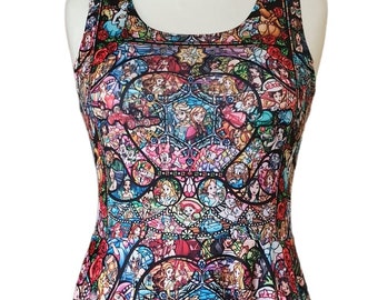 Stained glass princess characters print skater dress- Sizes S- 5XL plus size