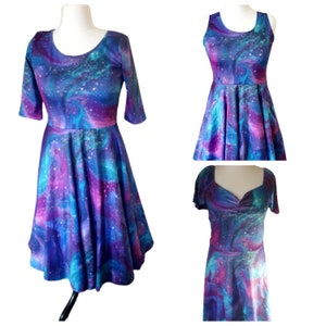 Northern lights space galaxy print skater dress- Sizes S- 3XL plus size