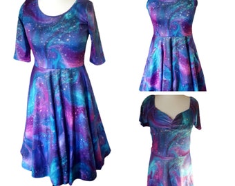 Northern lights space galaxy print skater dress- Sizes S- 3XL plus size