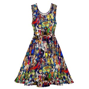 kids tv cartoon inspired print skater dress- Sizes S- 5XL plus size